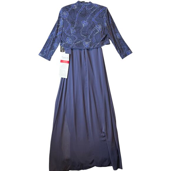 Alex Evenings 2 Piece Dress Set 8 Glitter Sparkle Modest Floral Periwinkle New - Picture 5 of 10